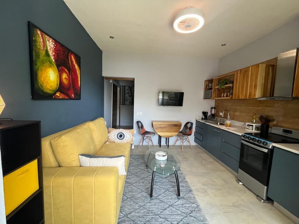 Living room + fully equipped kitchen
