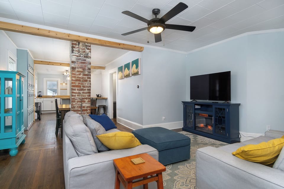 Get cozy around the electric fireplace while streaming your favorite binge-worthy shows & movies on the Smart TV.