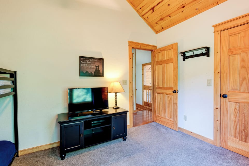Bean bag chairs in the closet for kids to hang out in the bunk room 