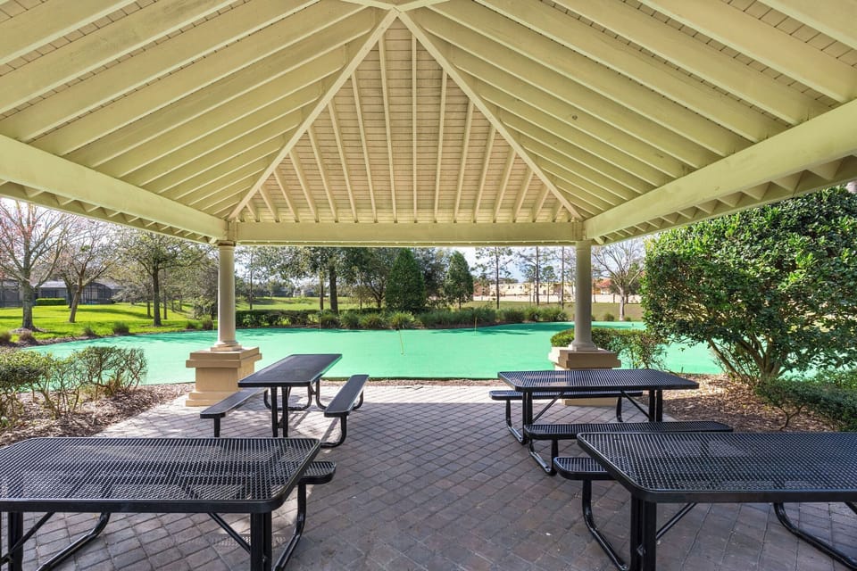 Covered picnic pavilion near the putting green.
