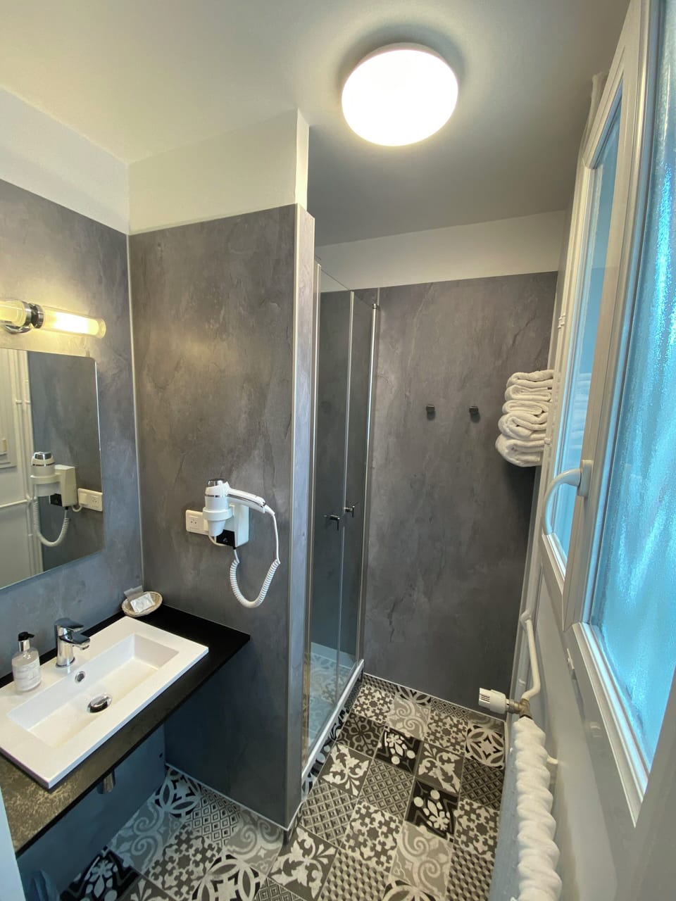 Hair dryer, towels