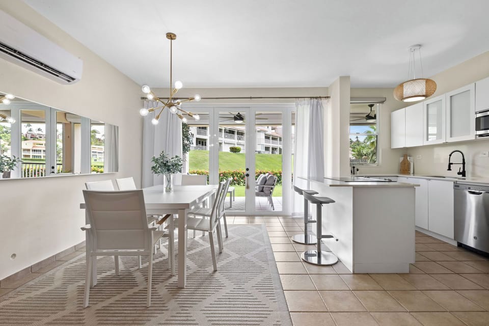 The open concept kitchen and dining area.