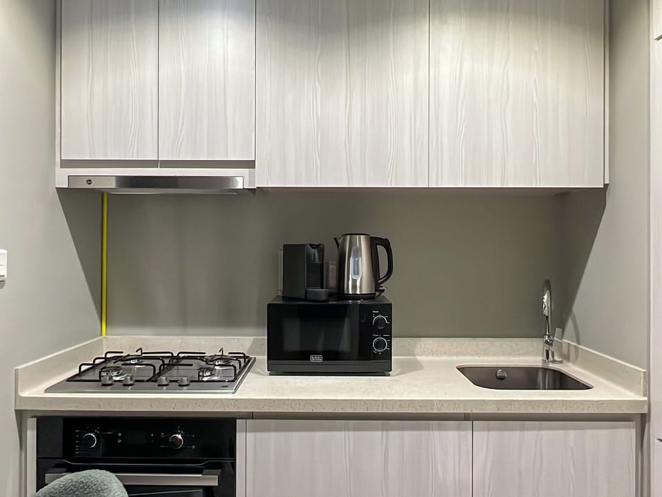 Deluxe Apartment, Balcony, Lake View | Private kitchen | Fridge, microwave, oven, stovetop