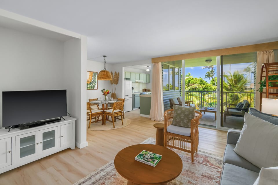 Relax and unwind in our cozy, island-inspired living room.