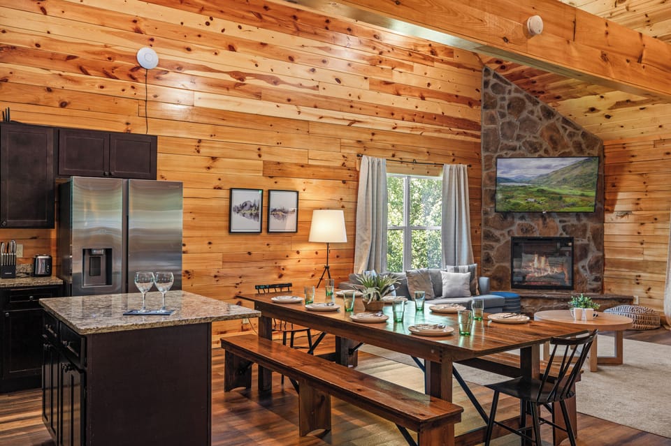 Kitchen, dining and living