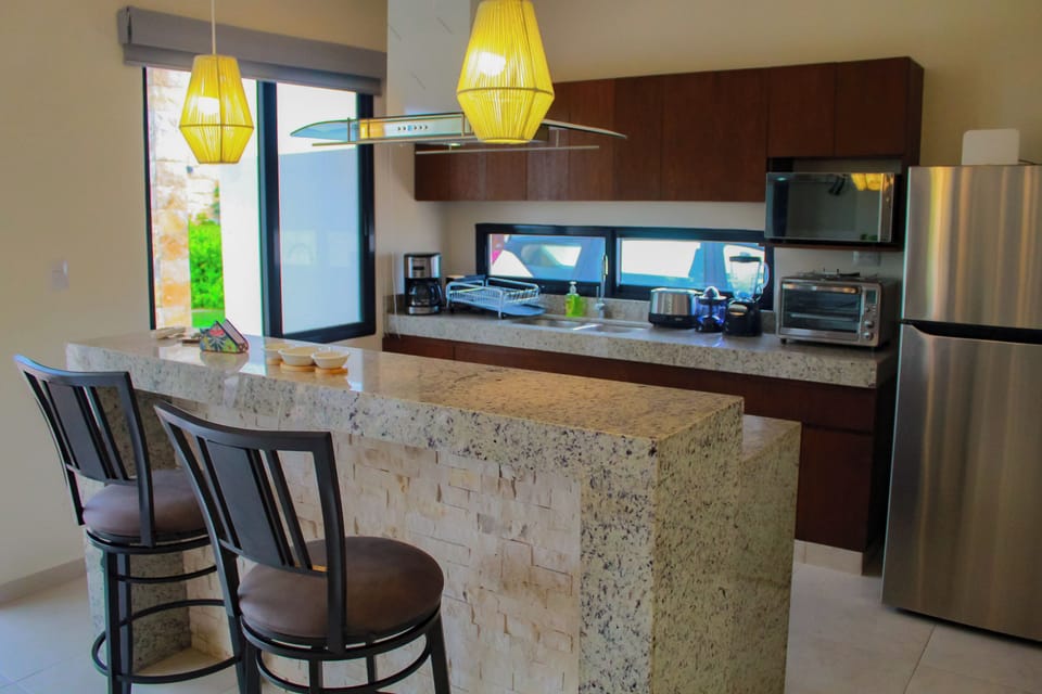 Luxury House | Private kitchen | Full-size fridge, microwave, oven, stovetop