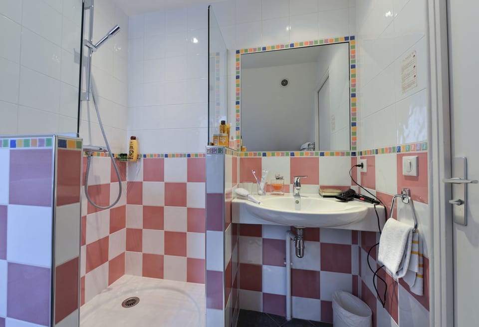 Shower, free toiletries, hair dryer, towels