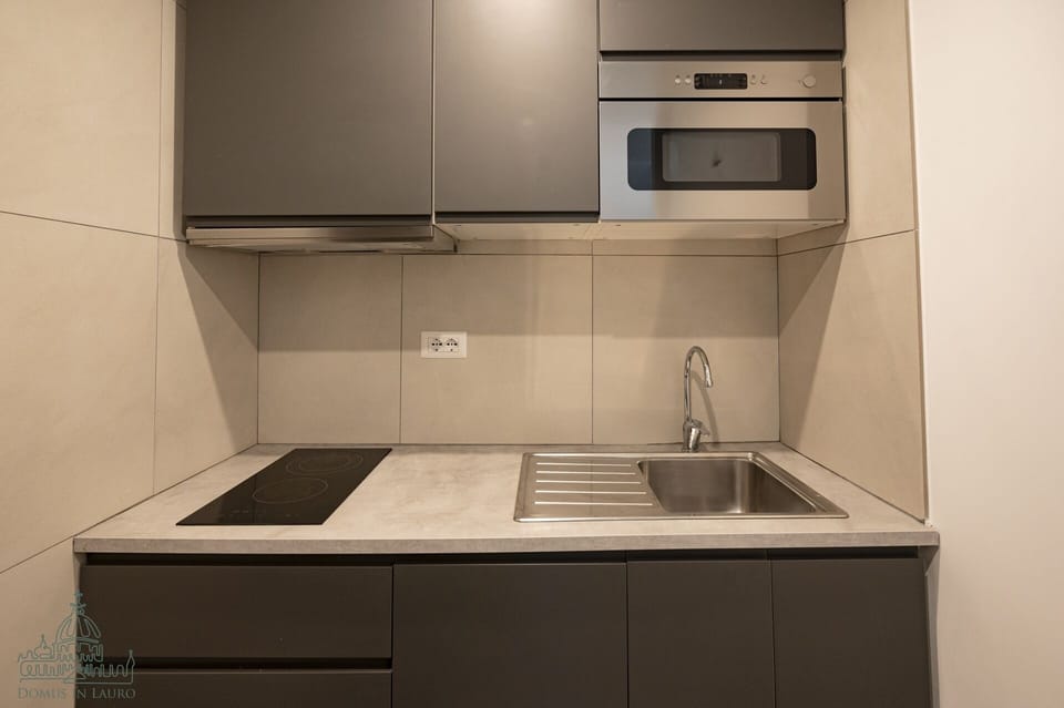 Kitchen with microwave oven induction plates 