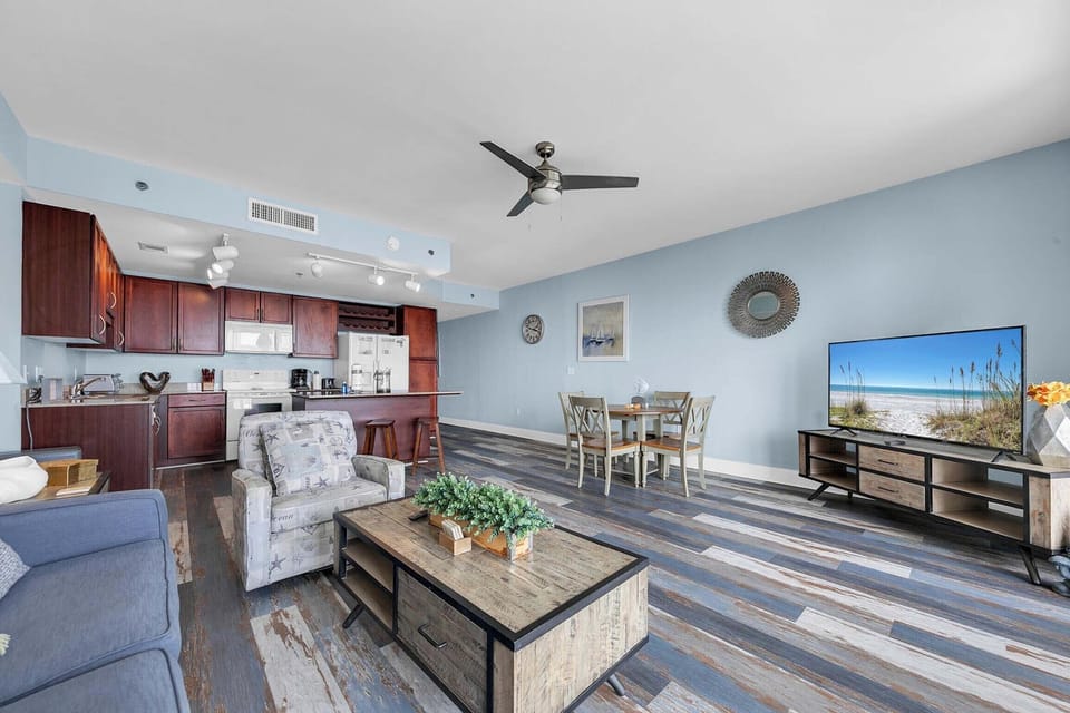 Enjoy a movie on the flat-screen TV