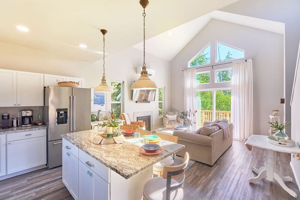 Kitchen and dining room provide lots of natural light