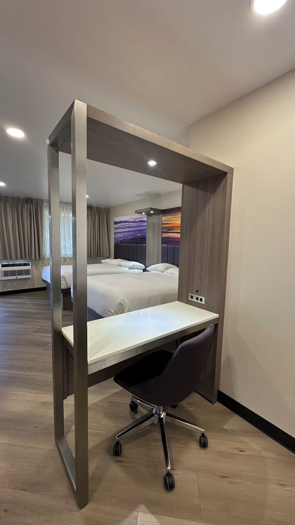 2 Queen Beds with Kitchenette | Desk, laptop workspace, blackout drapes, iron/ironing board