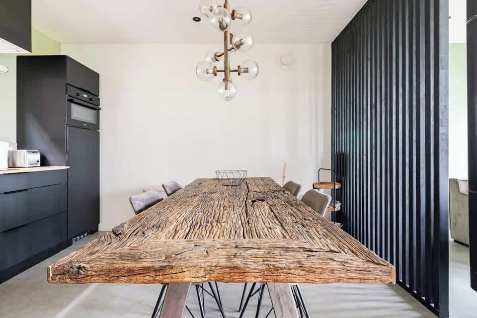 Gather around this stunning solid wood table. 
