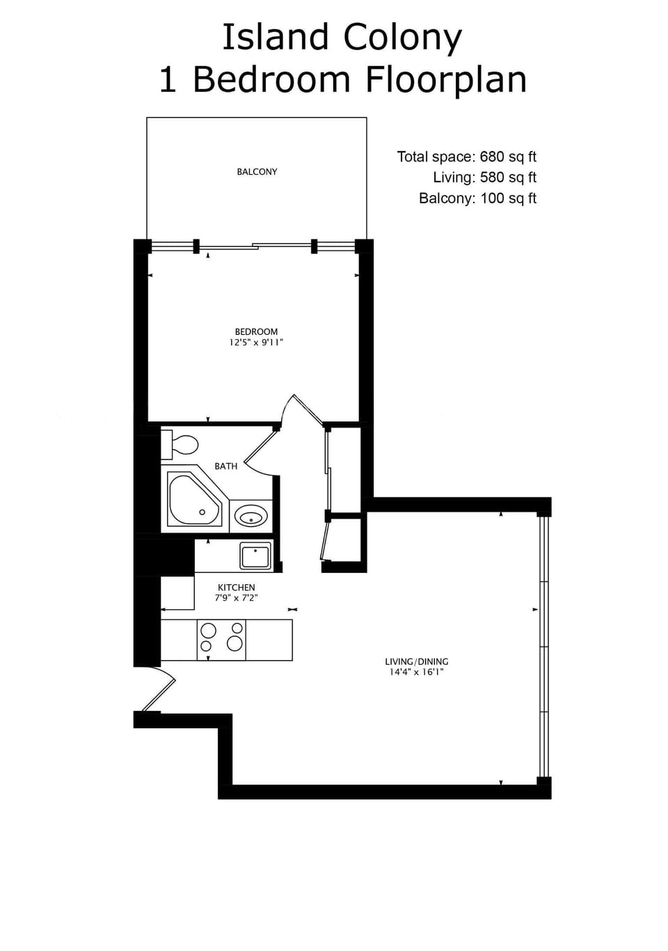 The floor plan of one bedroom condo