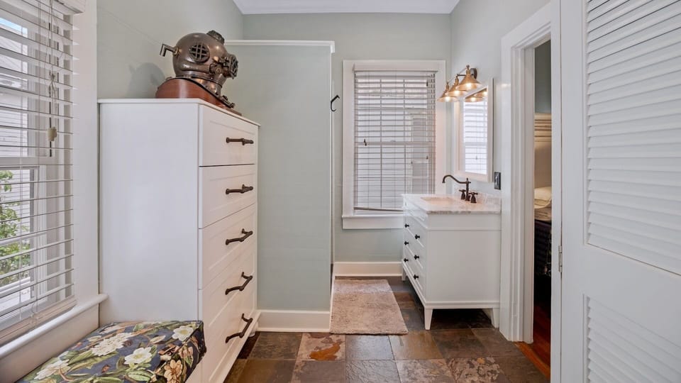 The primary bedroom's ensuite bathroom...