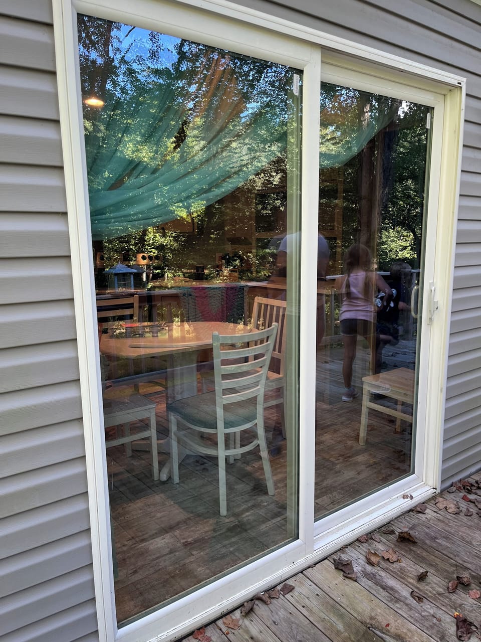 Sliding glass door; view of the river