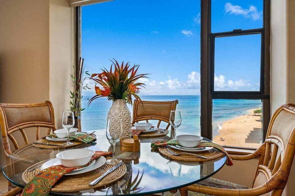 Indoor dining with relaxing ambiance and stunning view of the Pacific