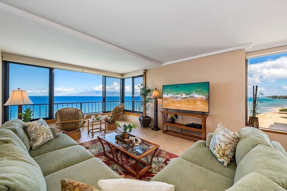 Relax in the inviting living room, complete with a comfortable L-shape sleeper sofa, and flat screen TV