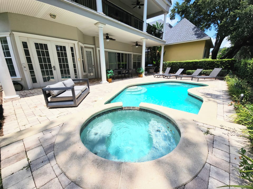 Pool Patio Mid-day. Hot Tub Gas Heat