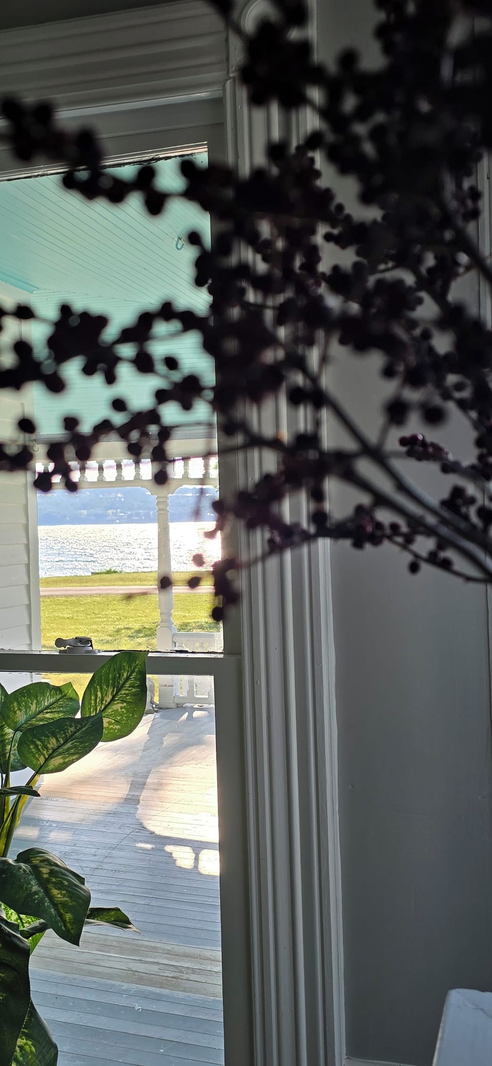 View from leaning against the Marble in-laid fireplace.