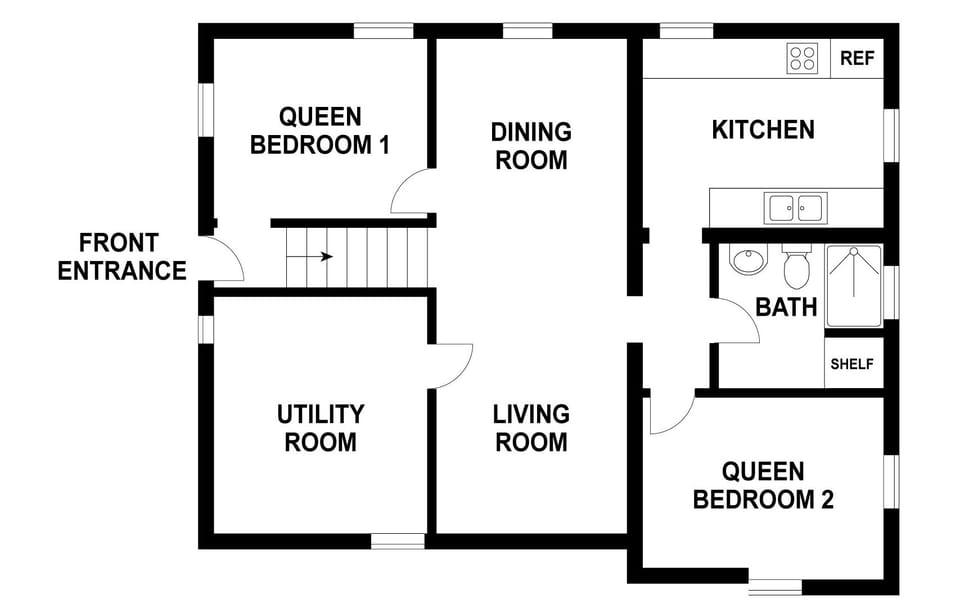 Layout of the basement apartment. Utility room is not accessible.