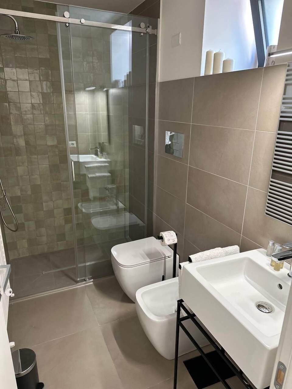Shower, free toiletries, hair dryer, slippers