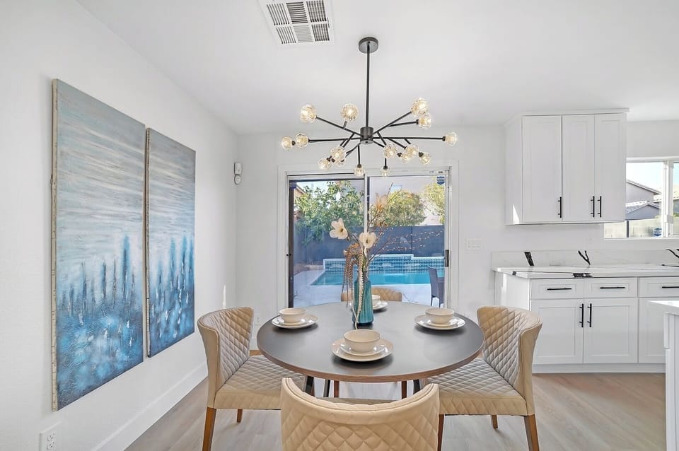 Dinner table overlooking pool