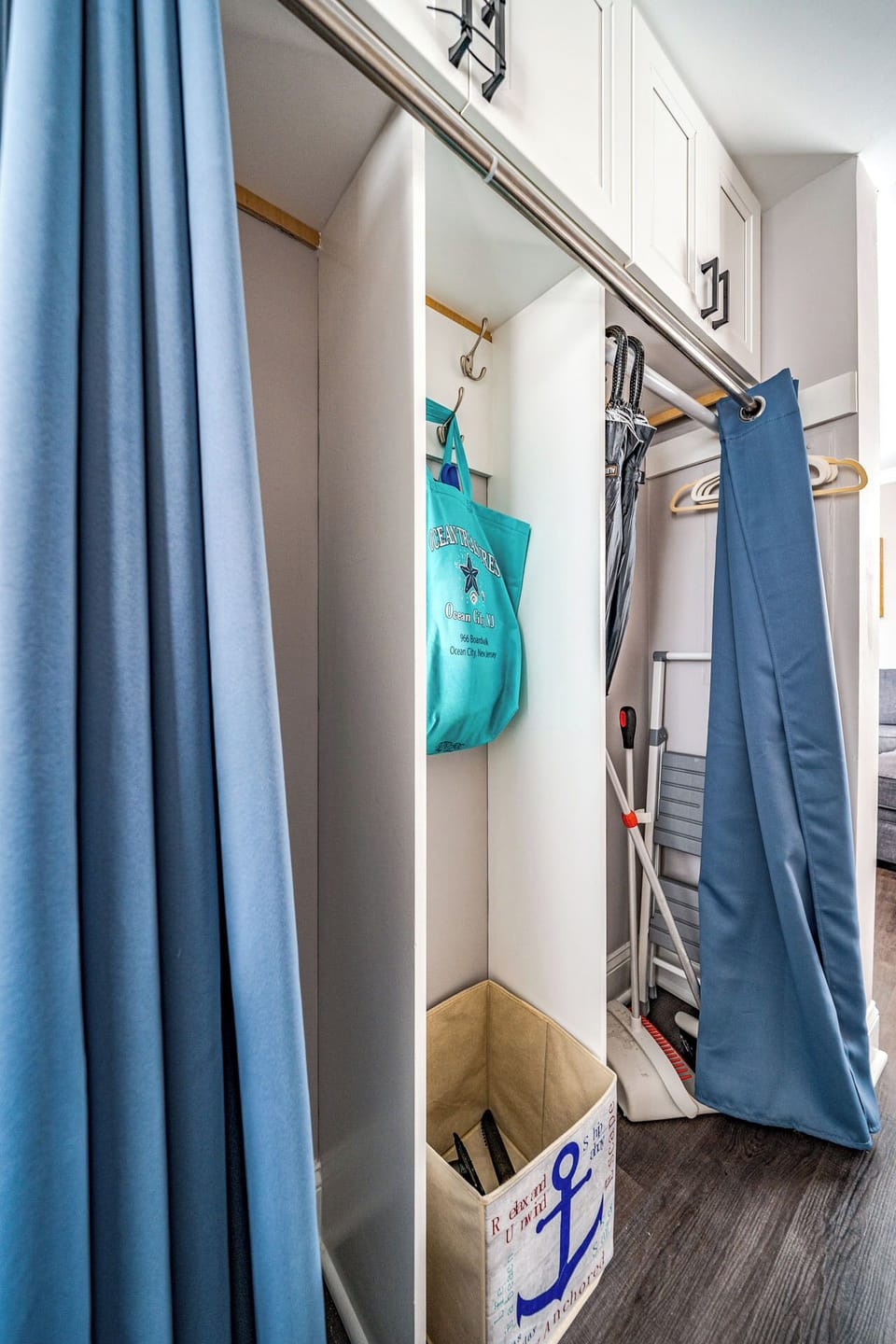 Storage area for clothes and cleaning materials
