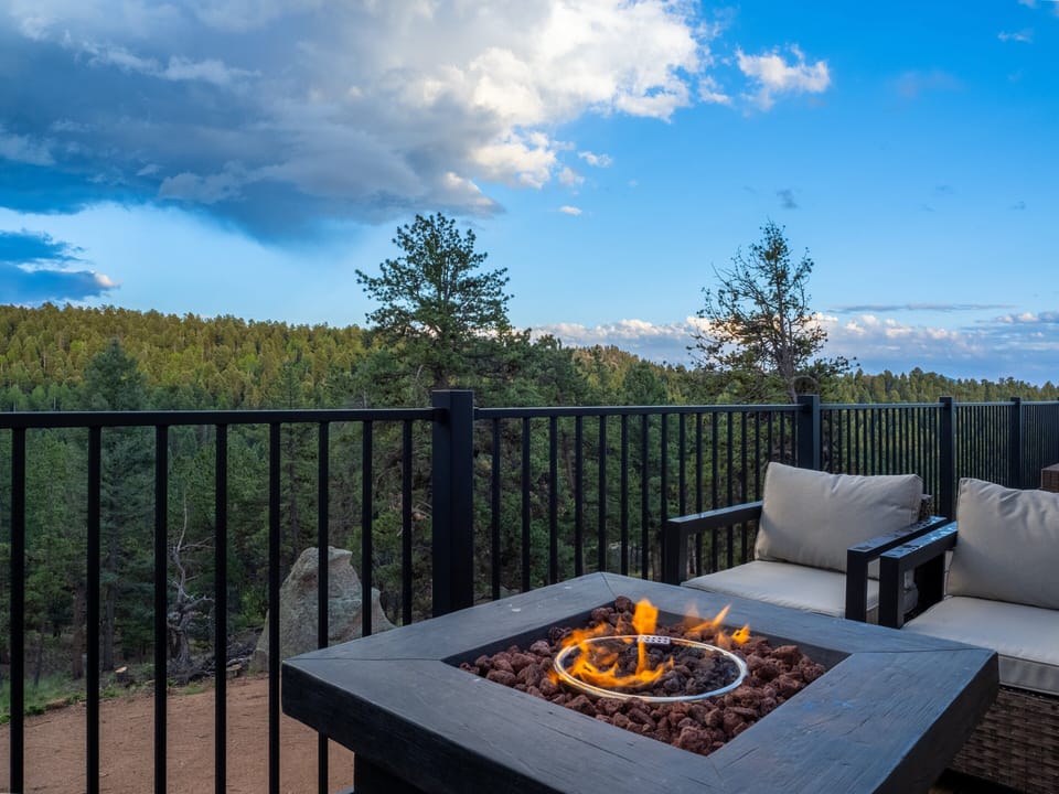 Stunning views off deck while enjoying the gas fireplace!