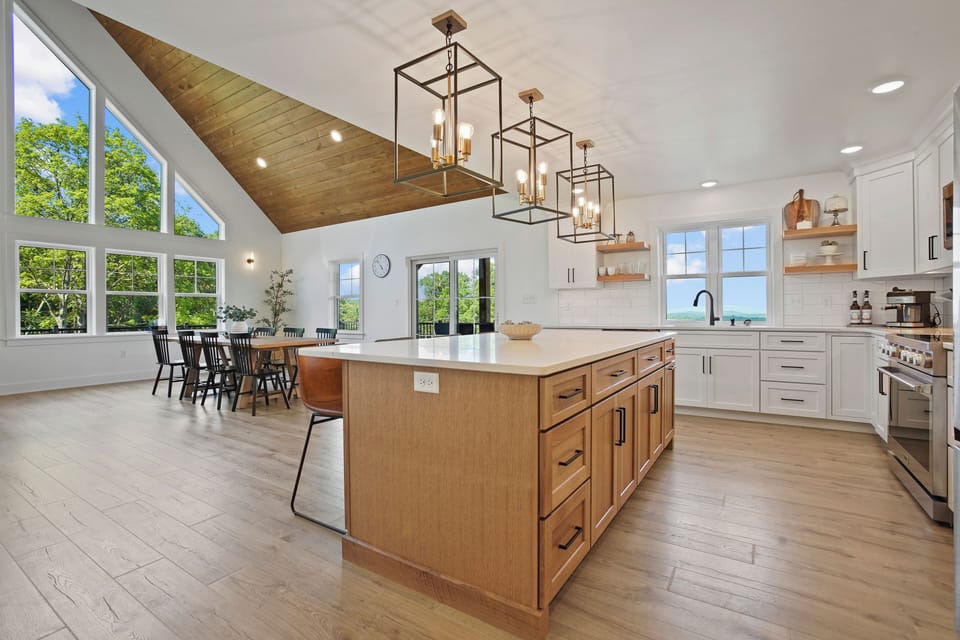 The beautiful and large fully-equipped kitchen of the retreat makes hosting large groups a breeze!