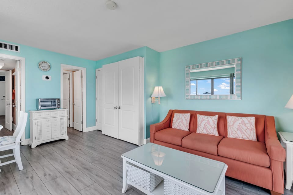 Family Condo, 1 Bedroom, Balcony, Partial Ocean View | Living room | 43-inch Smart TV with digital channels