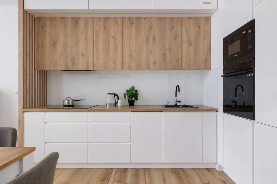 The fully equipped kitchenette includes everything you need for a home-cooked meal.