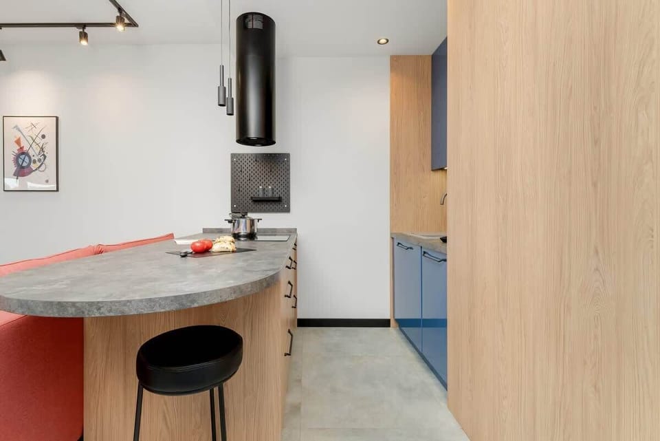 Kitchenette with a microwave.