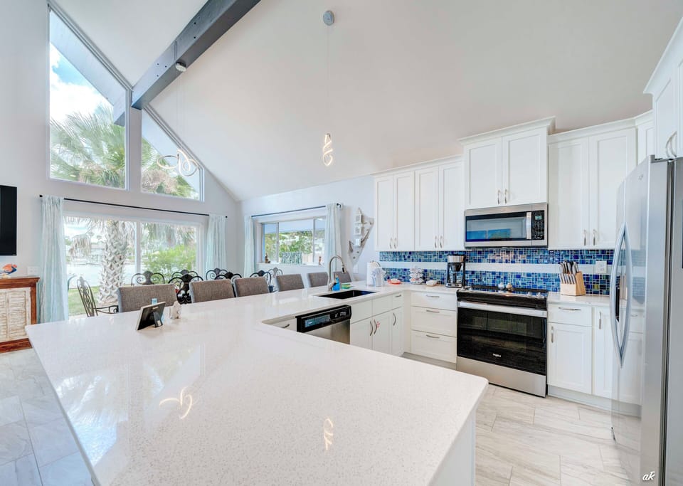 Water view from the kitchen and lots of counter space