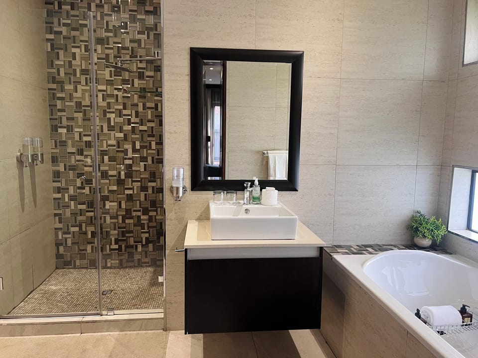 Shower, free toiletries, hair dryer, bathrobes