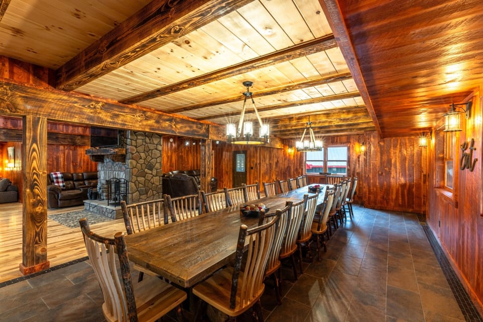 22-Person Dining Room Table, looking NW - Black Eagle Lodge