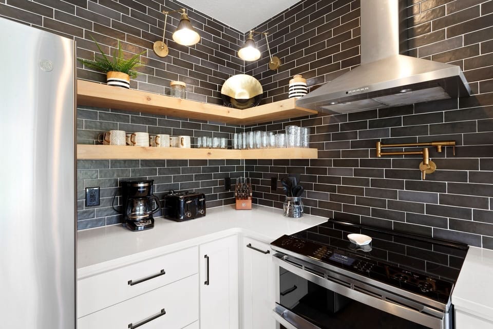 The beautiful Kitchen with a detailed interior and tasteful decor offers a welcoming culinary space.