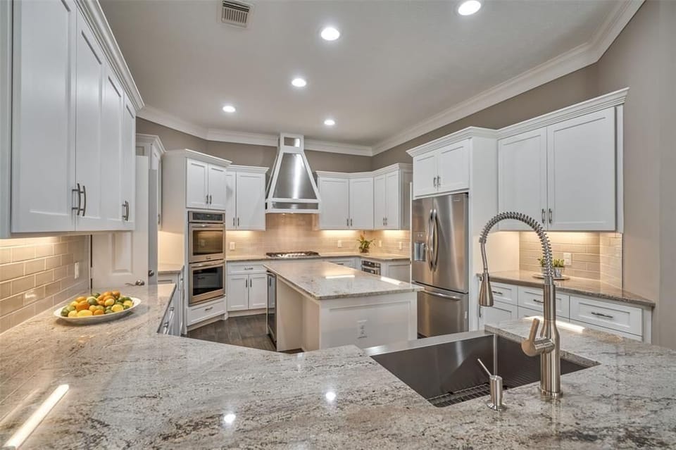 Luxury Villa | Private kitchen | Full-size fridge, microwave, oven, stovetop