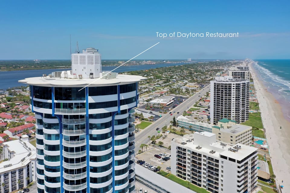 Restaurant on the top floor.