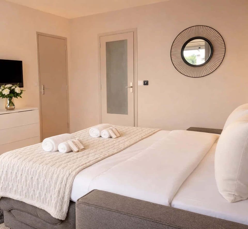 Chic living space with a hidden bed.