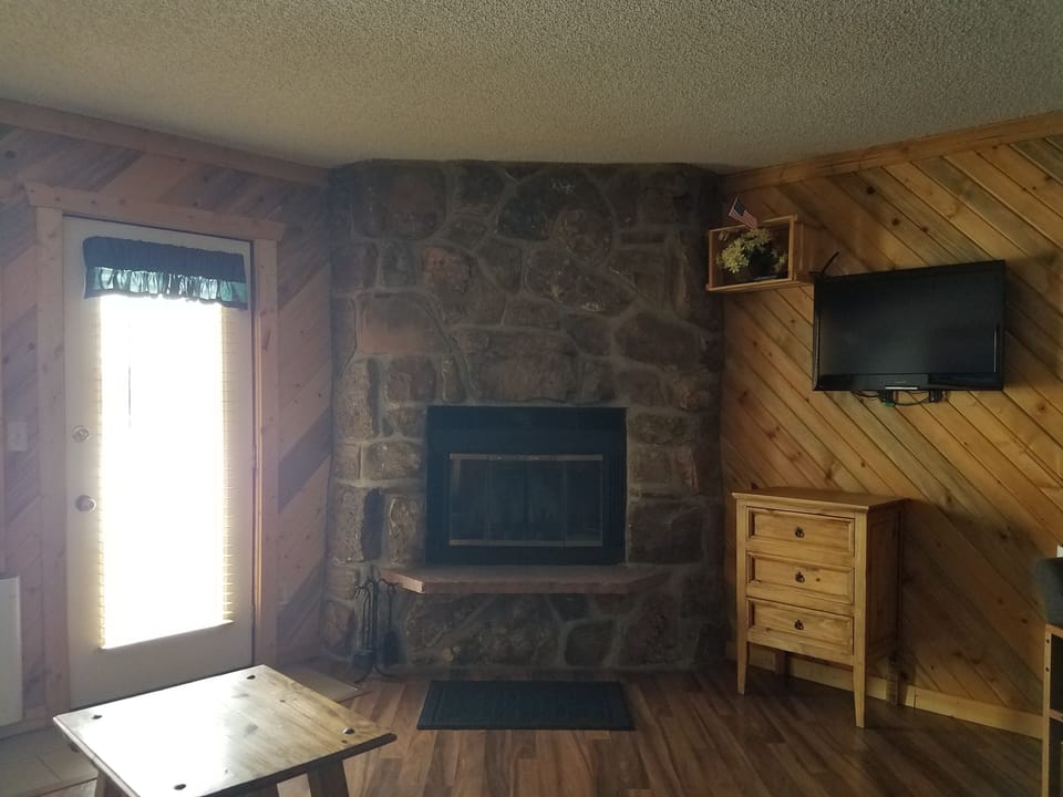 fireplace, patio entrance