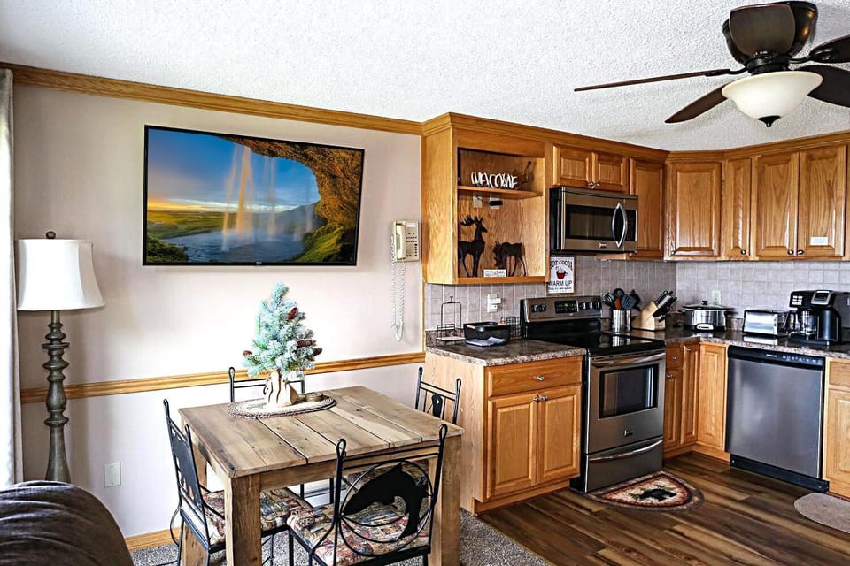The table for four is an ideal place to gather for meals.