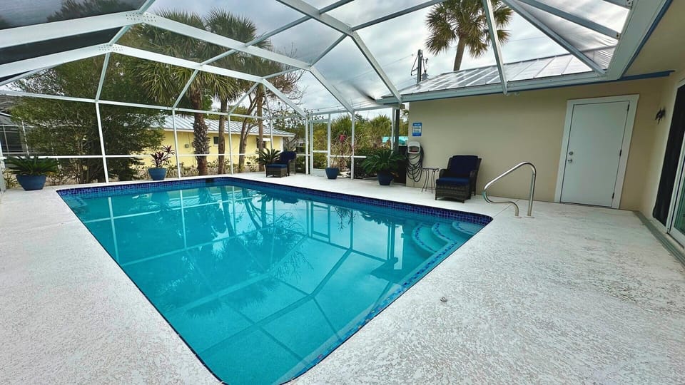 Enclosed patio and pool.