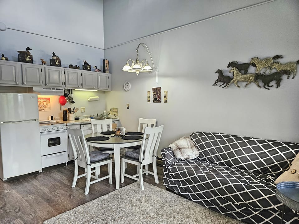 Living, dining and kitchen area