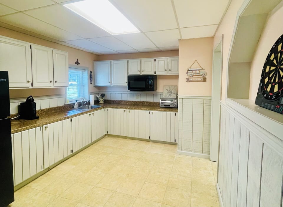 Lower Level Kitchen with Extra Refrigerator, Microwave, Keurig Coffee Maker, Toaster Oven, Electric Frying Pan, and Sink