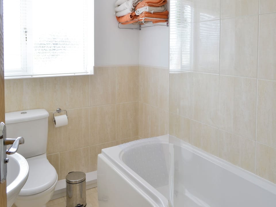 Family bathroom with shower over bath | Barkers Cottage, Ellington, near Druridge