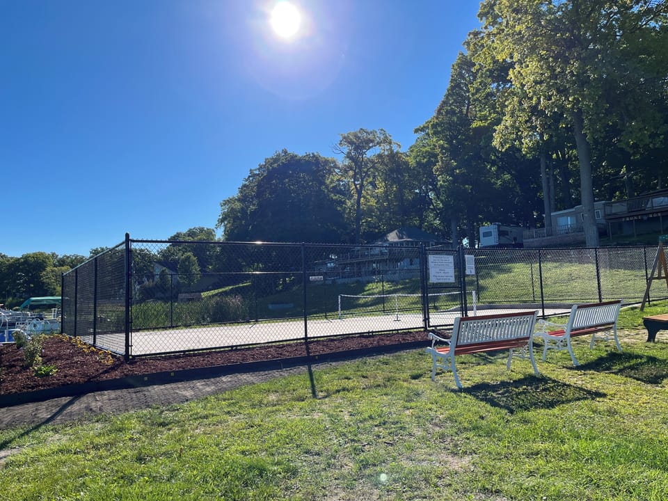 The pickle ball court.
