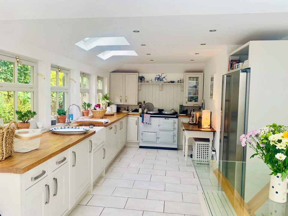 Kitchen with herb garden views