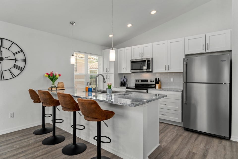 View of kitchen from dining area