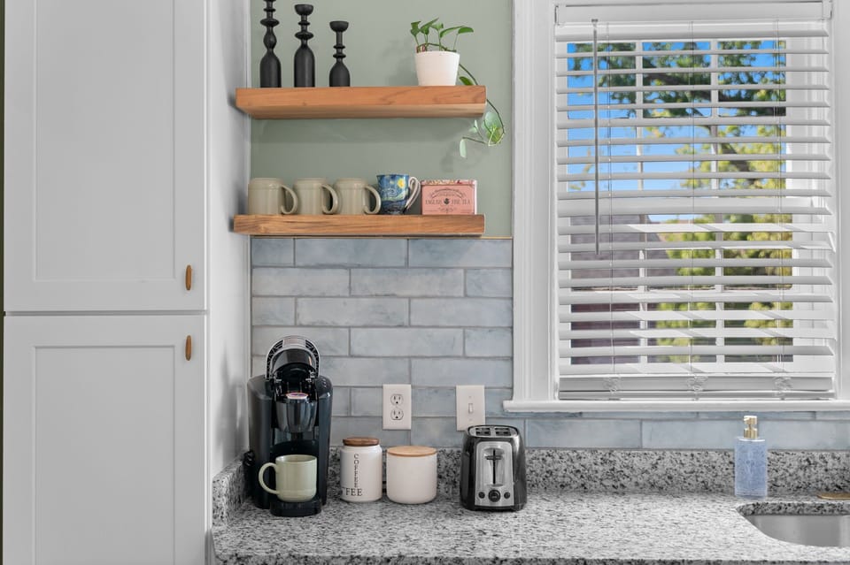 Morning coffee station check! Include keurig, drip machine and tea bags. Coffee pods and tea is provided. 