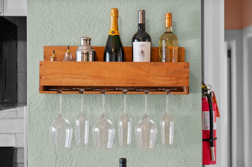 Multiple wine and cocktail glasses provided for your favorite type of beverage